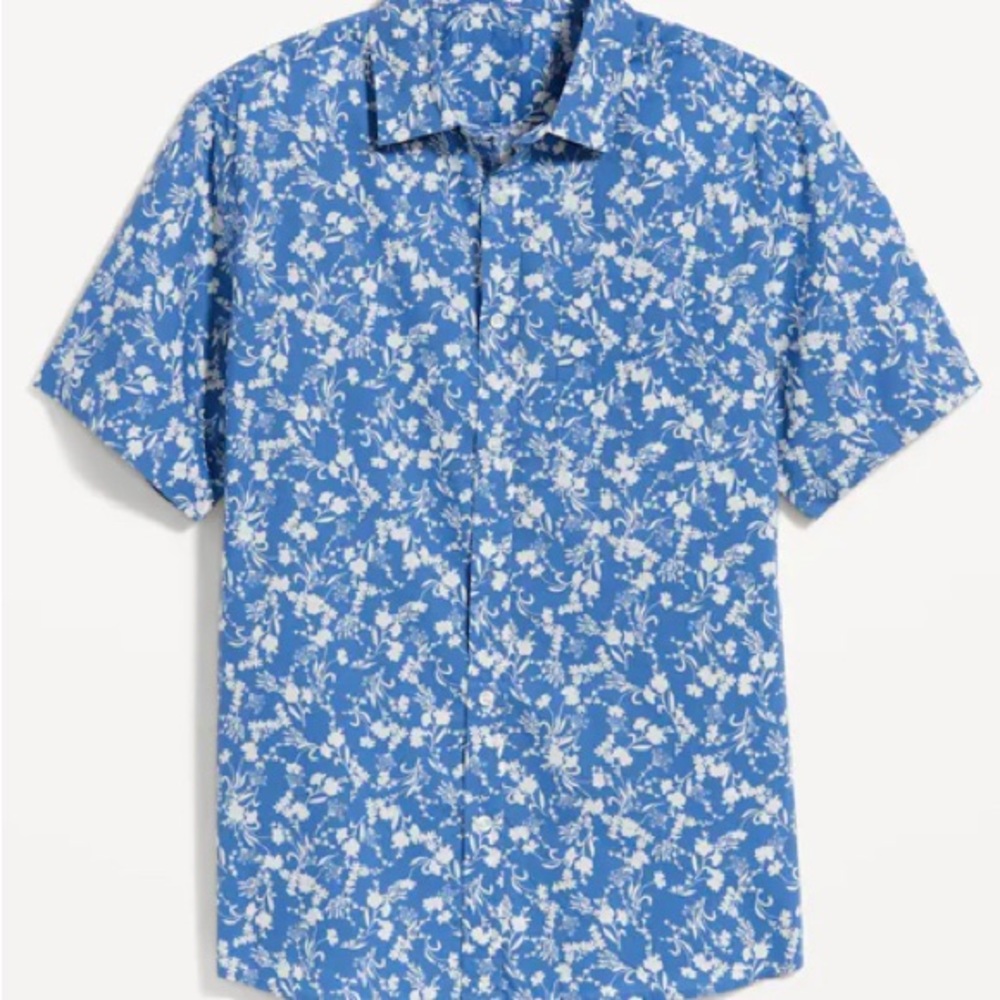 Old Navy Shirt Adult Blue Floral Everyday Shirt Regular Fit Short Sleeve